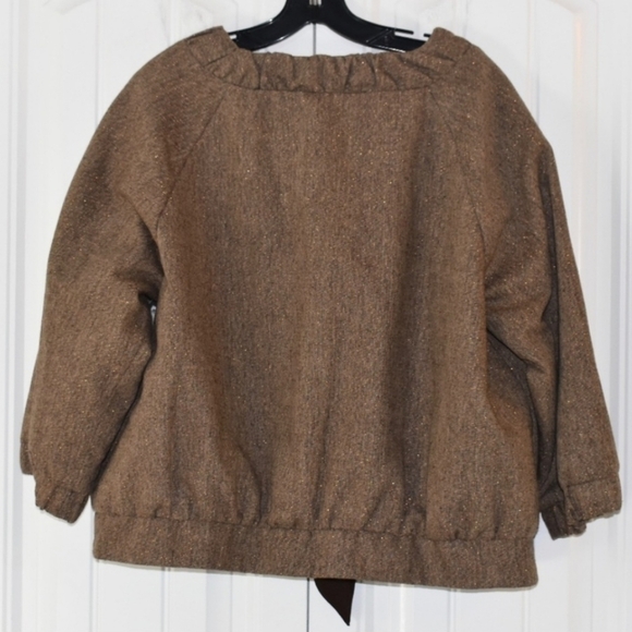NWT Attention Brown Tweed Wool Blend Dress Jacket Women's Large L Tie Neck Cute - Picture 2 of 10